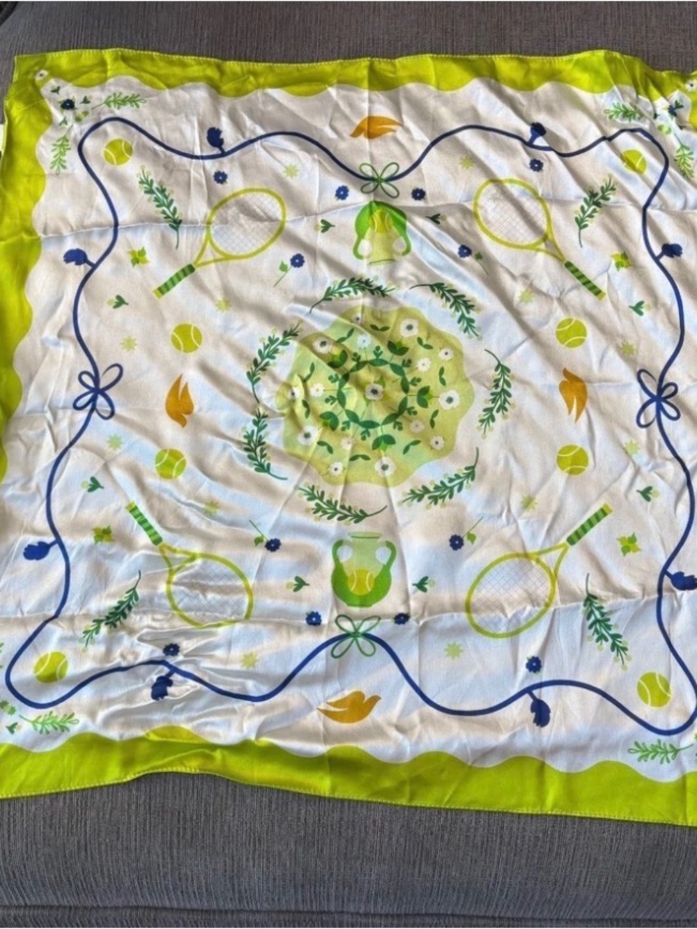 Green & Blue Tennis Motif Silk Scarf